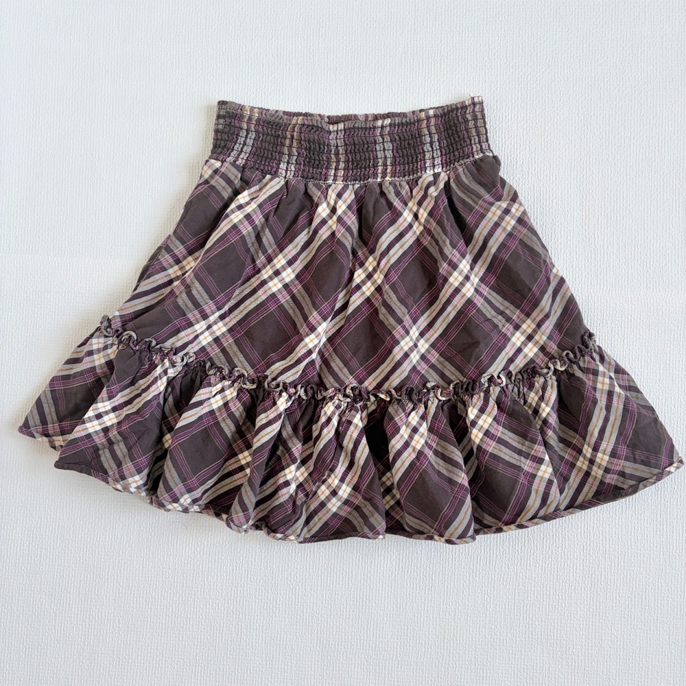 Old Navy Plaid Smocked Ruffle Mini Skirt Small Brown Purple